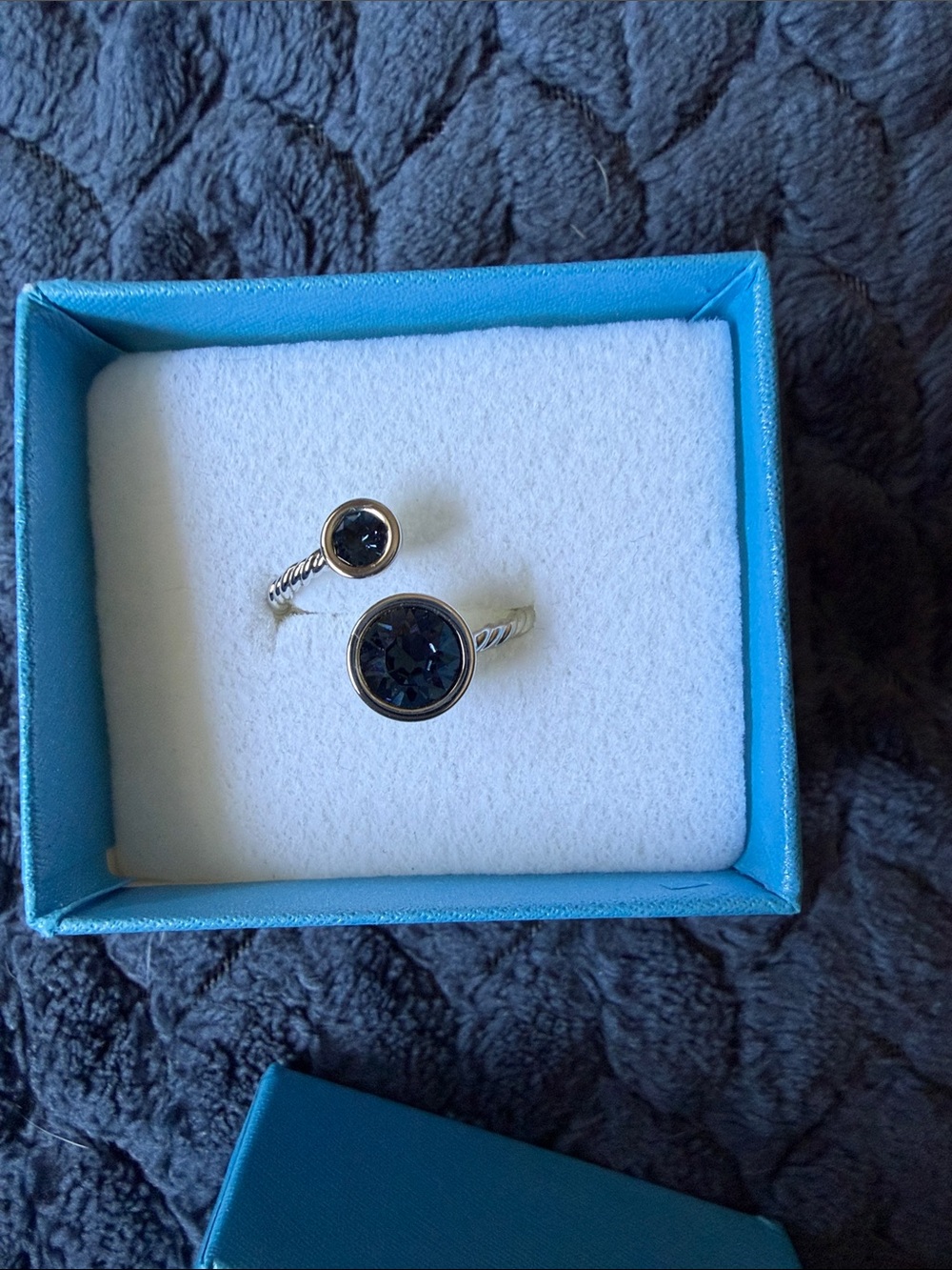 Touchstone Crystal Silver Open Ring with Blue Crystals